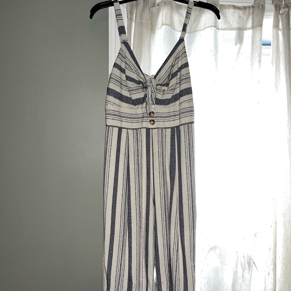 White and blue striped romper